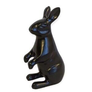 Cast Metal Rabbit Figurine Black Bunny Forest Animal Cottagecore Minimalist 4"